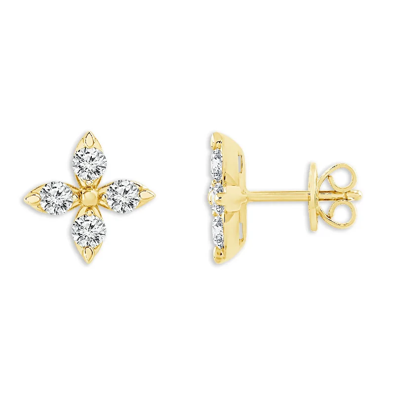 Boho style earrings for free spirits -14K Yellow Gold Floral Inspired Diamond Stud Earrings