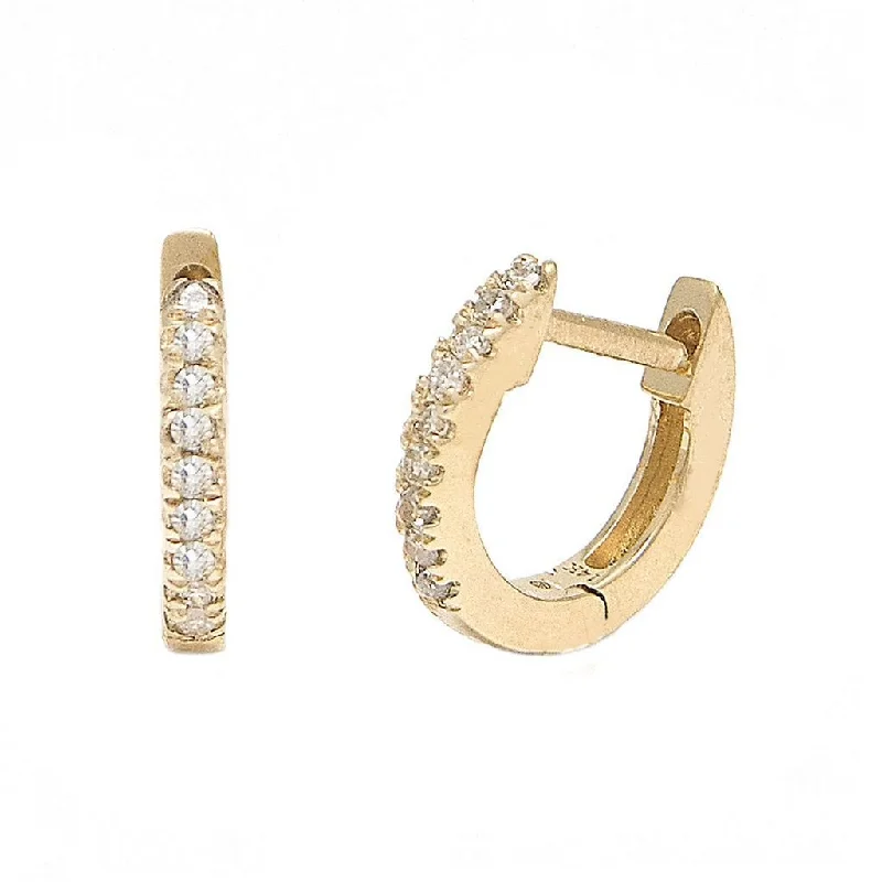 Chunky gold earrings for bold style -14K Yellow Gold Hoop Single Micro Pave Diamond Earrings