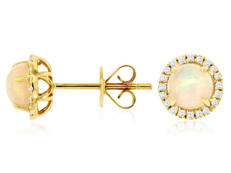 Unique asymmetric earrings for fashion-forward looks -14K Yellow Gold Opal and Diamond Stud Earrings