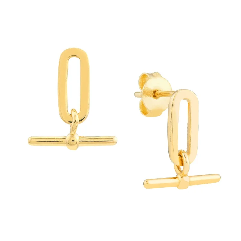 Ear cuffs with pearls for chic elegance -14K Yellow Gold Paper Clip and Bar Fashion Earrings