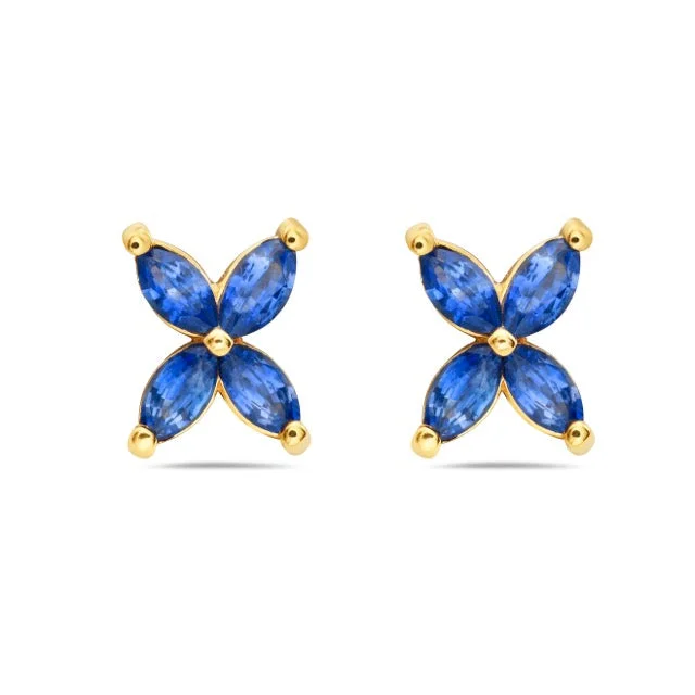 Colored gemstone earrings for women -14K Yellow Gold Sapphire Mariposa Flower Stud Earrings