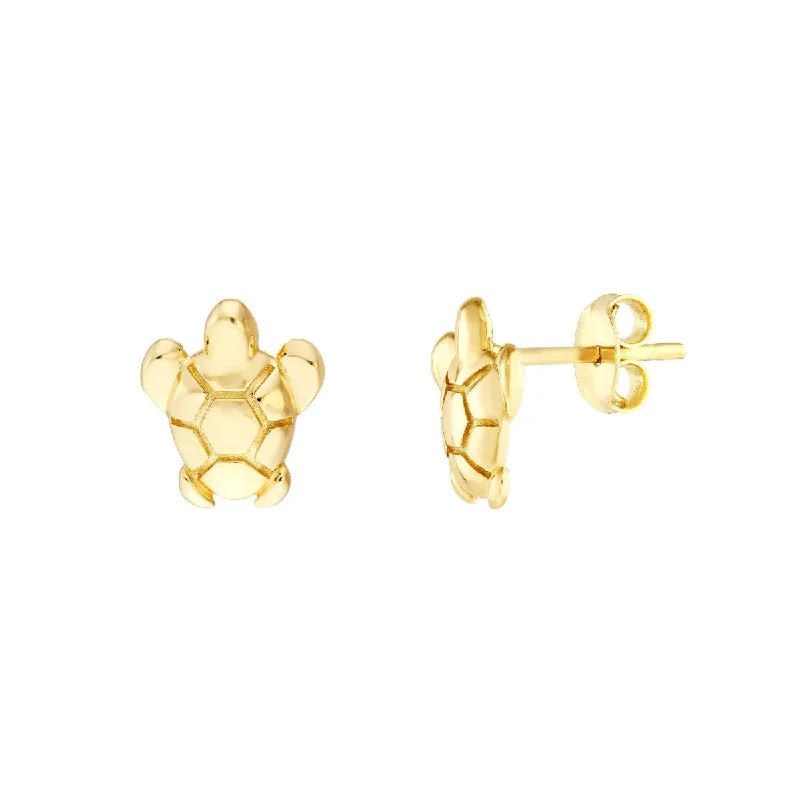 Elegant drop earrings for evening parties -14K Yellow Gold Sea Turtle Micro Stud Earrings