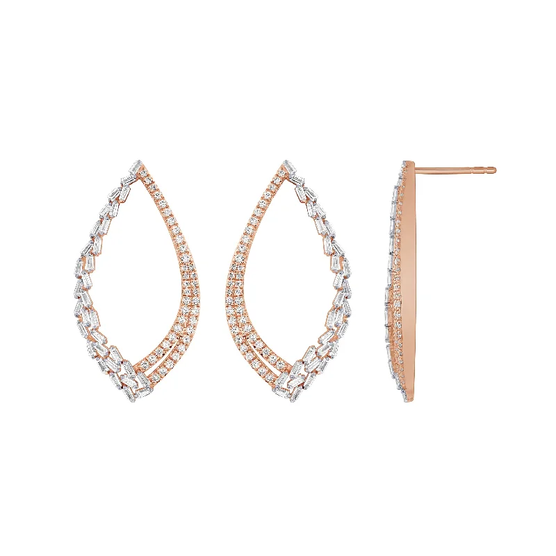 Luxe diamond drop earrings for luxury look -14K Rose Gold 1Ct Diamond Waterfall Post Earrings