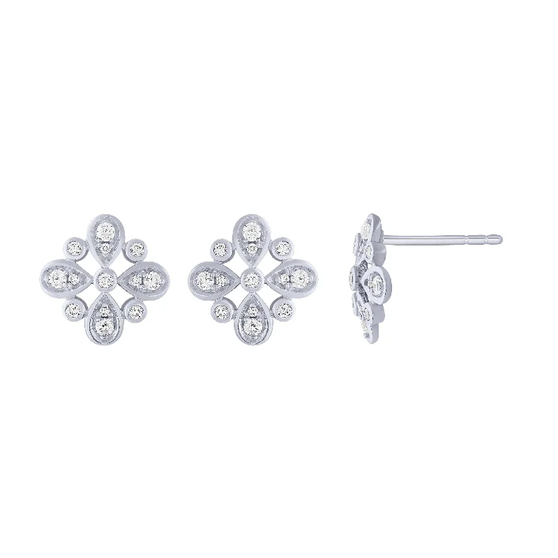 Crystal drop earrings for glamorous look -14K White Gold 1/3Ct Floral Stud Earrings