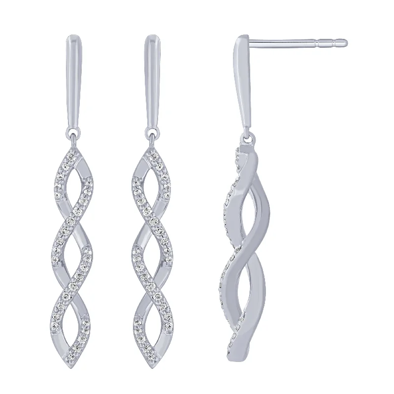 Colored gemstone earrings for women -14K White Gold 1/5Ct Diamond Twist Dangle Earrings