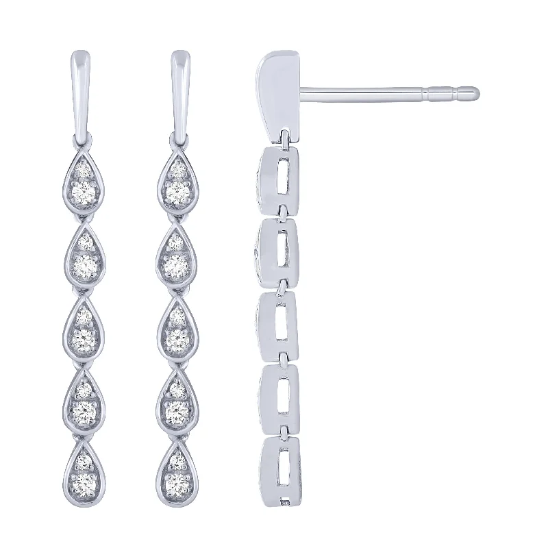 Long dangle earrings for party wear -14K White Gold 1/5Ct Diamond Teardrop Dangle Earrings