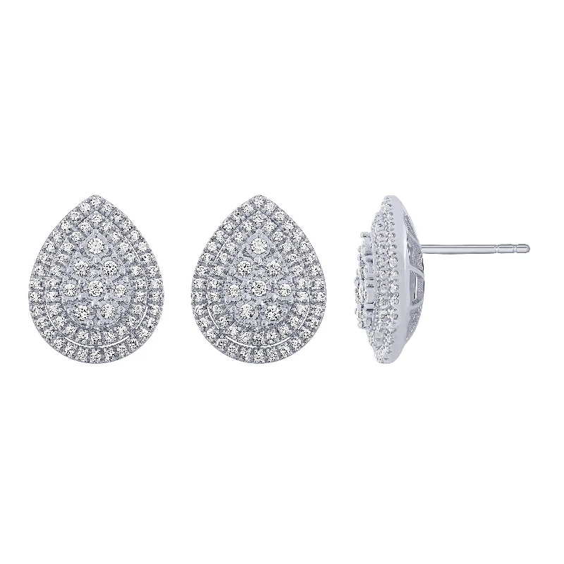 Organic design earrings for nature lovers -14K White Gold 2/3Ct Pear Shaped Stud Earrings