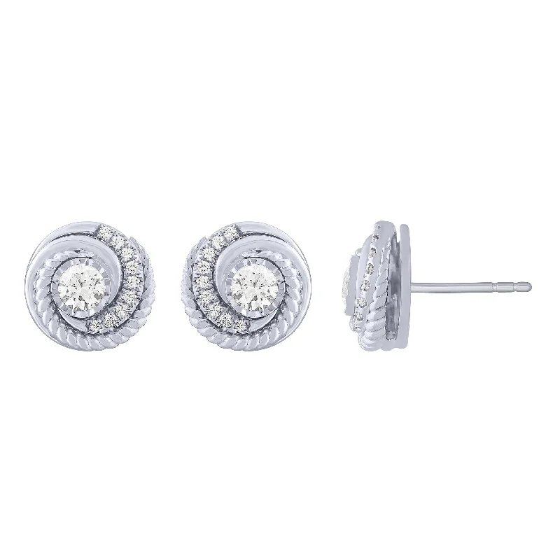 Floral stud earrings for feminine charm -14K White Gold 1/3Ct Spiral Diamond Stud Earrings