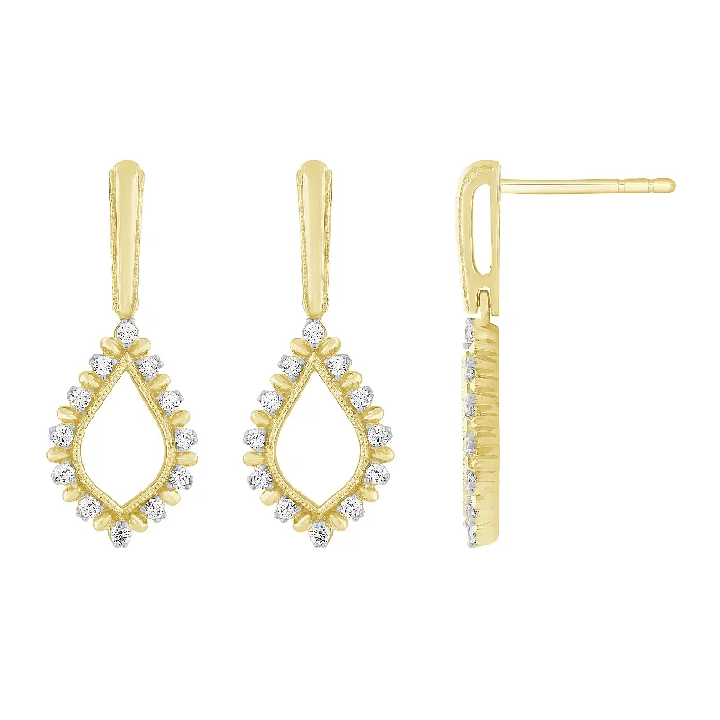 Geometric silver earrings for edgy style -14K Yellow Gold 1/4Ct Diamond Dangle Earrings