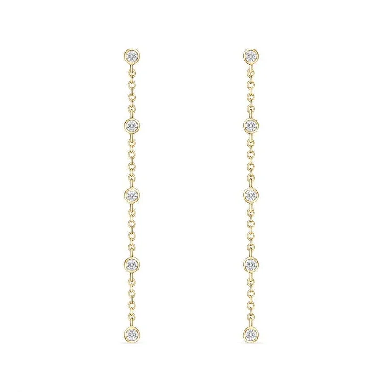 Bold round earrings for modern women -18K Yellow Gold 1/4Ct Diamond Drop Earrings