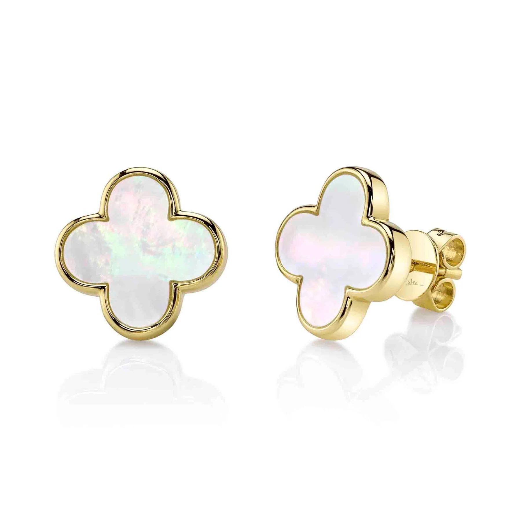 Trendy ear cuffs for fashion lovers -Mother Of Pearl Clover Stud Earring