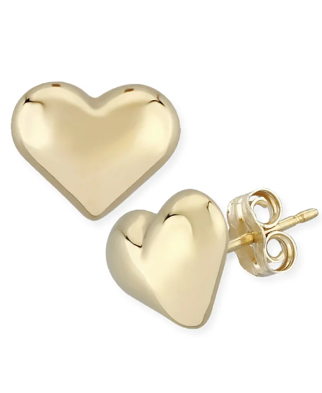 Luxury diamond stud earrings -14K Yellow Gold 10mm Puffed Heart Stud Earrings