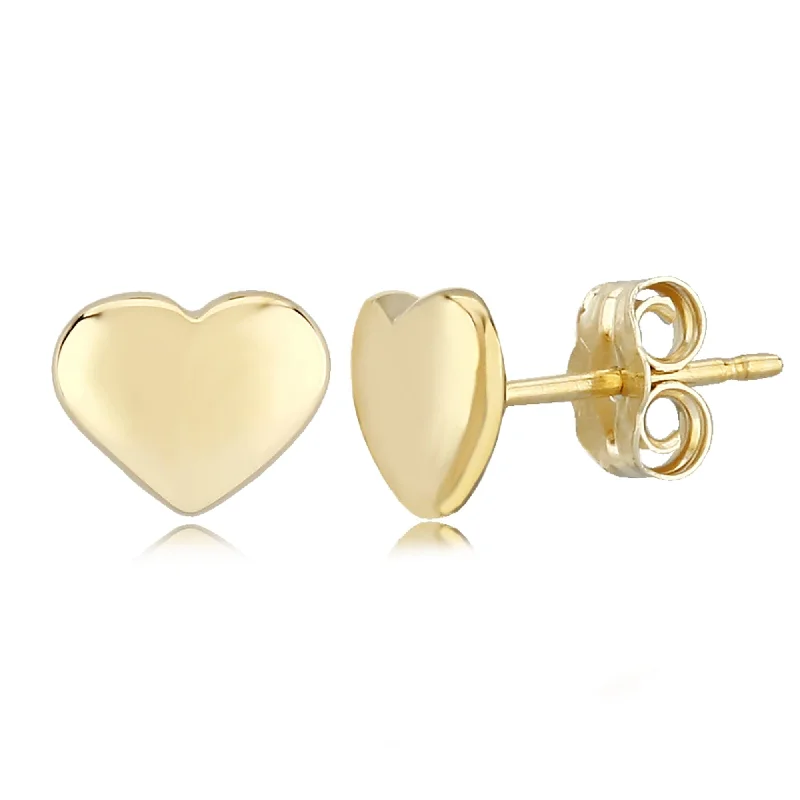 Trendy ear cuffs for fashion lovers -14K Yellow Gold 8mm Flat Heart Stud Earrings