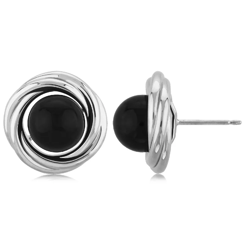 Long dangle earrings for party wear -Sterling Silver Lg Knot W/8mm Blk Onyx Earrings