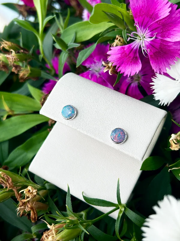 Classic pearl drop earrings -6MM Bezel Set Opal Studs