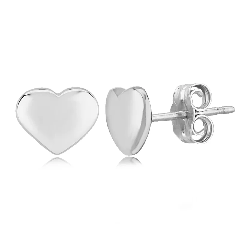 Sparkly stud earrings for everyday shine -Sterling Silver 8mm Flat Heart Stud Earrings