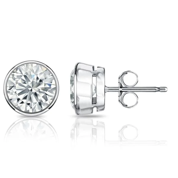 Butterfly earrings for a cute look -Auriya 1 1/2ctw Round Diamond Stud Earrings Bezel-set Platinum - GIA Certified