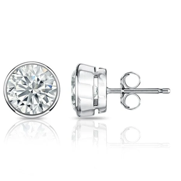 Ethnic earrings for cultural style -Auriya 1 1/5ctw Round Diamond Stud Earrings Bezel-set Platinum - GIA Certified