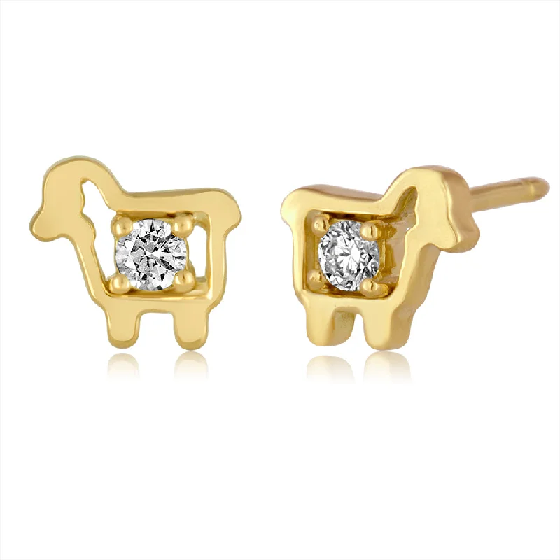 Simple silver earrings for daily wear -18K YELLOW GOLD MINI SHEEP DIAMOND STUD EARRINGS