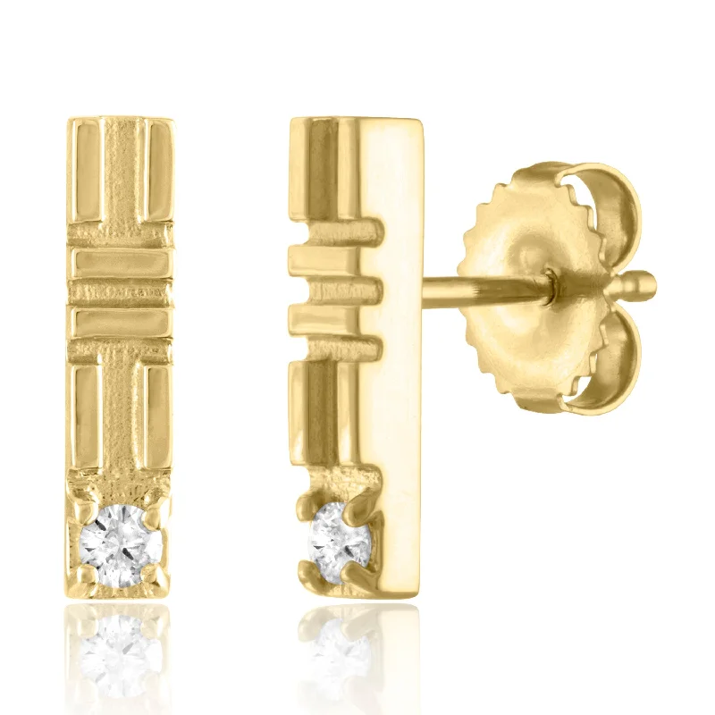 Large gold earrings for bold statements -18K Yellow Gold City Stick Stud Diamond Earrings