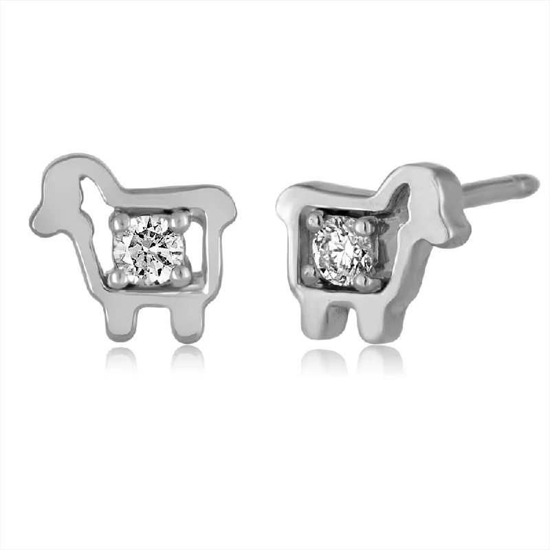 Vintage pearl earrings for retro lovers -STERLING SILVER MINI SHEEP DIAMOND STUD EARRINGS