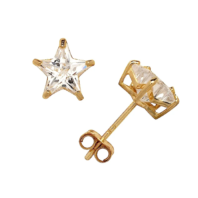 Ear jackets for trendy looks -Curata 14k Gold 6mm Star-Shape Cubic Zirconia Basket Post Stud Earrings