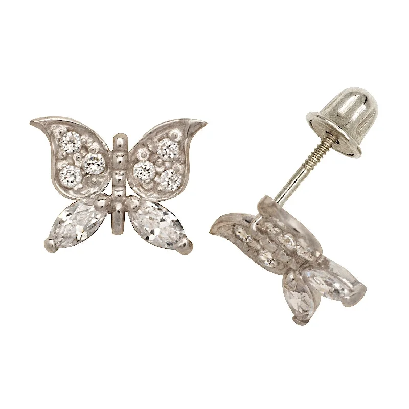 Natural stone earrings for earthy vibes -Curata 14k Gold Cubic Zirconia Large Butterfly Screw Back Stud Earrings