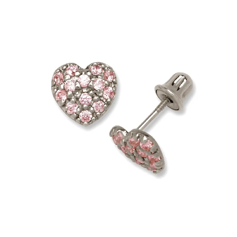 Minimalist silver earrings for casual wear -Curata 14K Gold Pink or Red Cubic Zirconia Heart Stud Screw Back Earrings