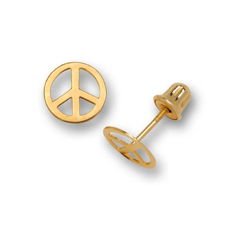 High-end luxury earrings for premium look -Curata 14K Gold Small Polished Peace-sign Stud Post Screw Back Earrings