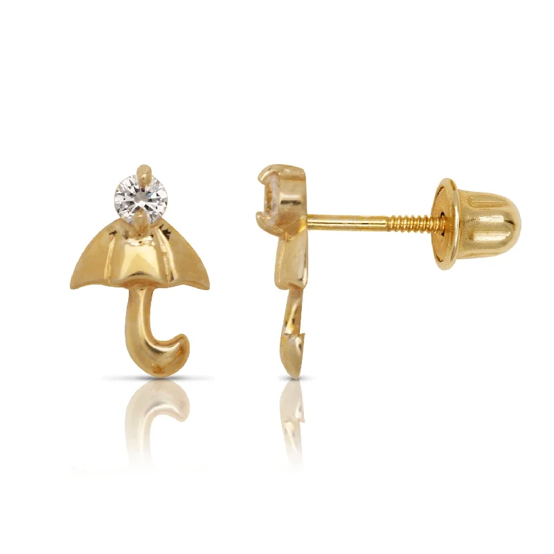 Swarovski stud earrings for sparkle -Curata Solid 14k Gold Round Cubic Zirconia Small Umbrella Screw Back Stud Earrings