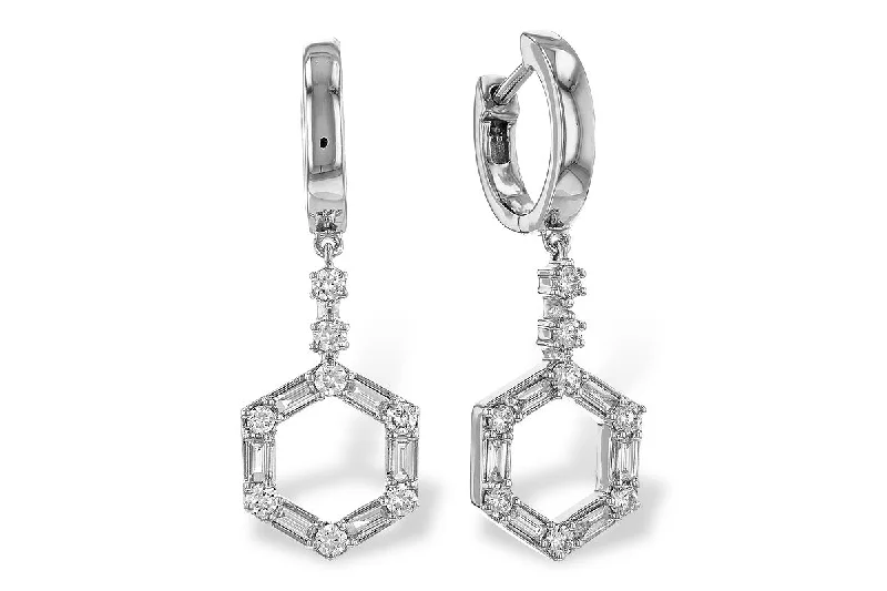 Minimalist silver earrings for casual wear -Diamond Hexagon Drop Earrings