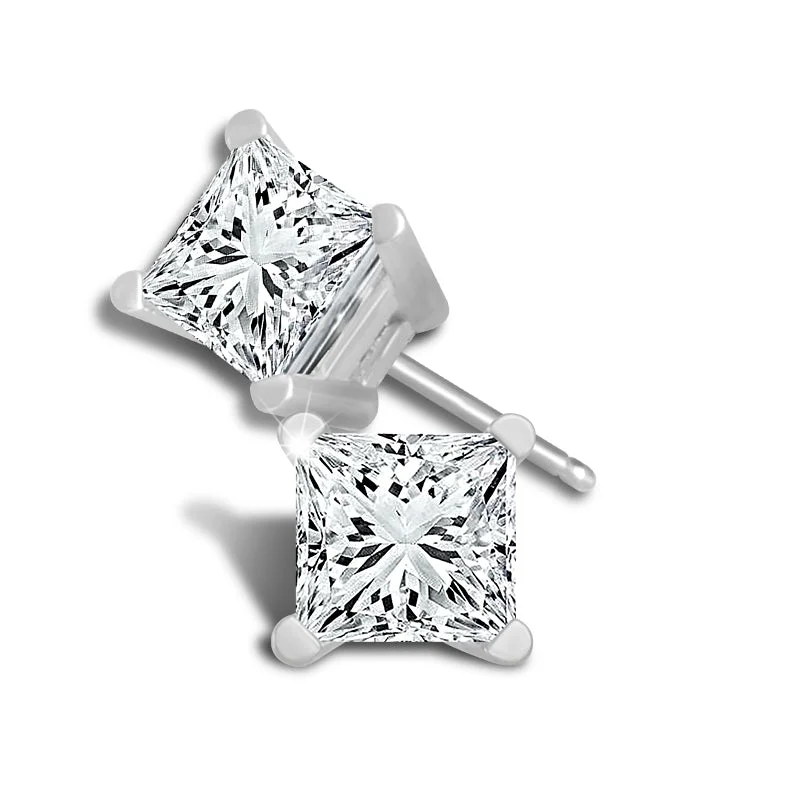 Resin earrings for lightweight wear -14K White Gold 1.25ctw Natural Square Diamond Studs