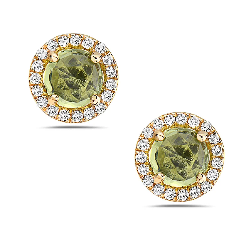 Vintage pearl earrings for retro lovers -Peridot And Diamond Halo Post Earrings