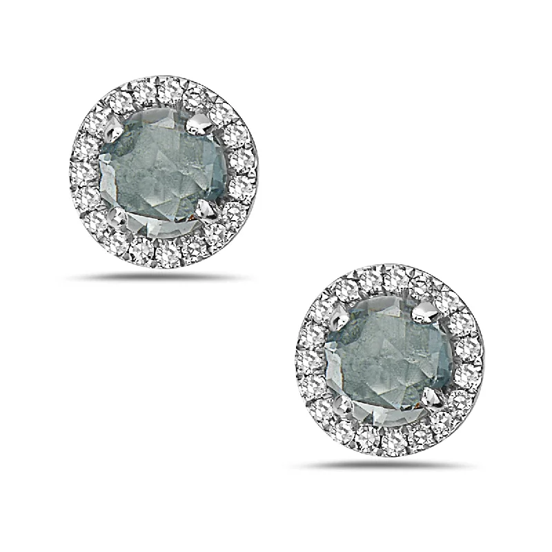 Luxury crystal earrings for women -Aquamarine And Diamond Halo Post Earrings