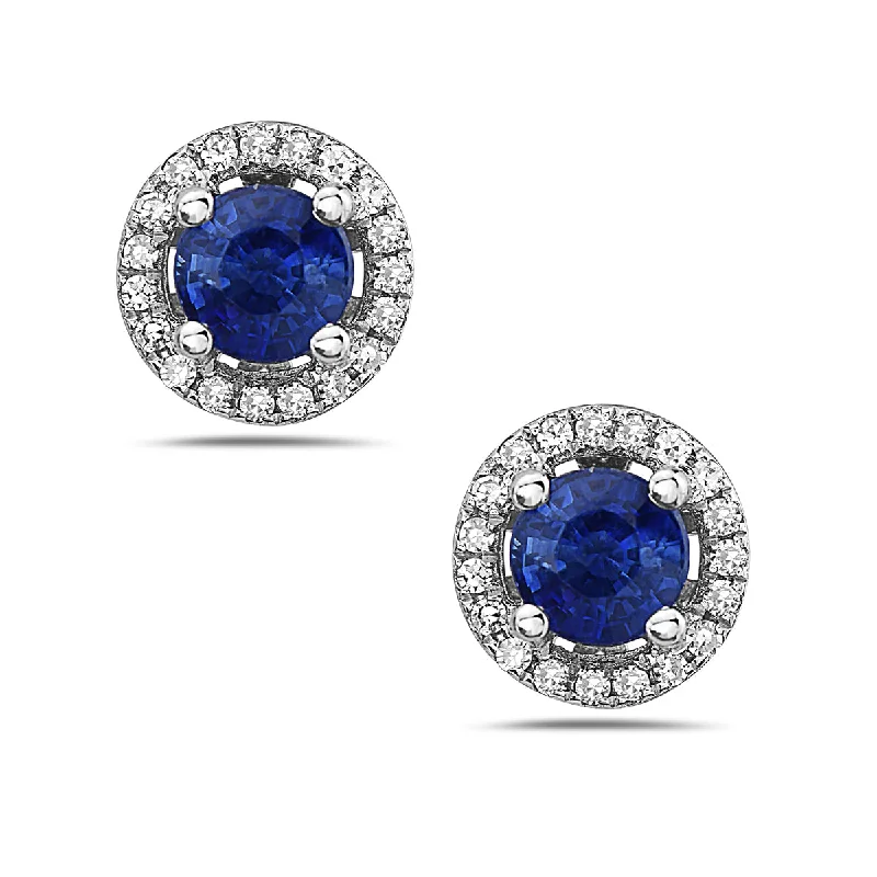 Ear jackets for trendy looks -Sapphire And Diamond Halo Post Earrings