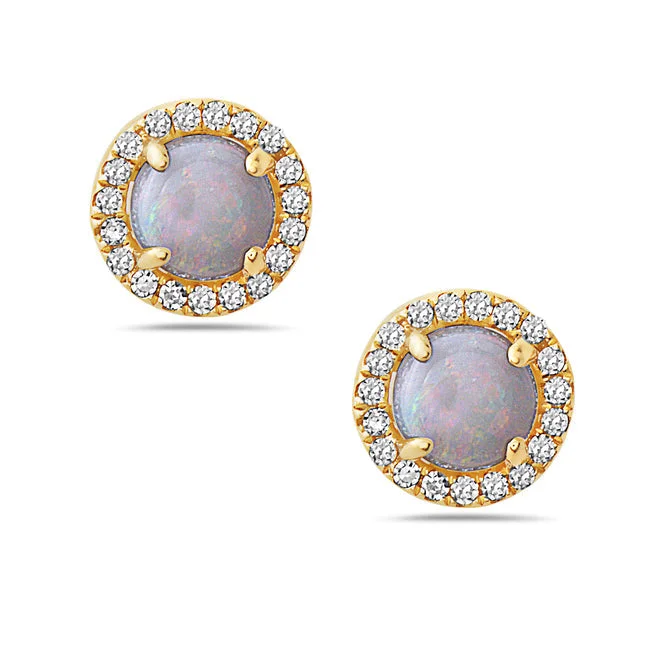 Flower-shaped earrings for feminine style -Opal And Diamond Halo Post Earrings