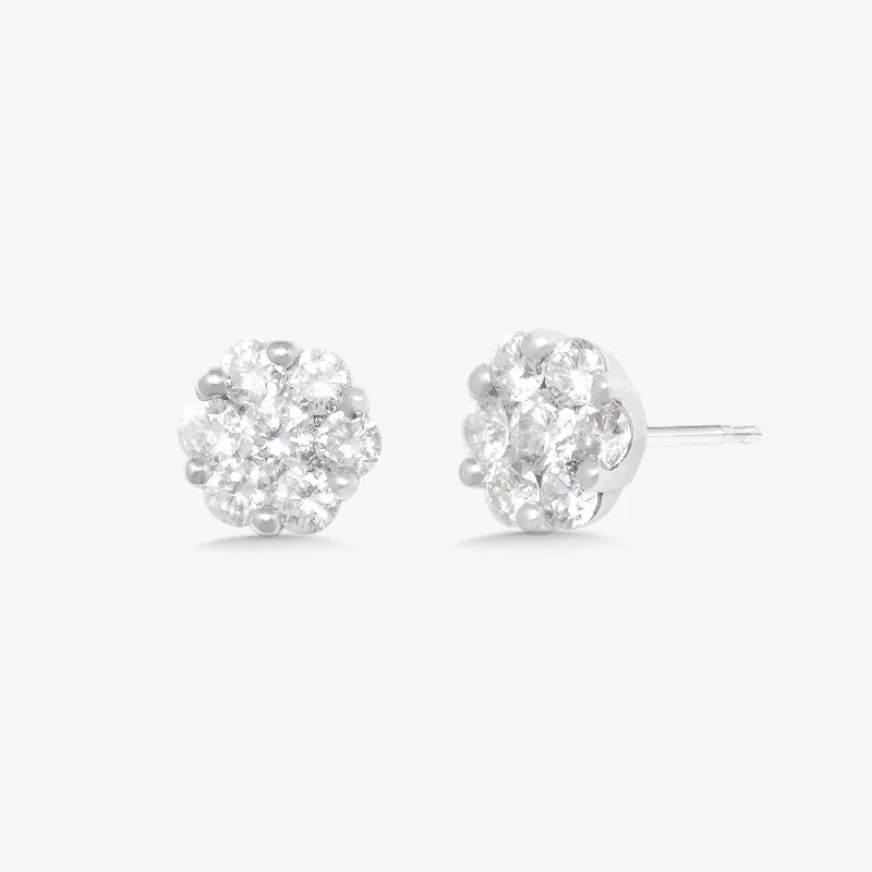 Sparkling stud earrings for brides -Flora Diamond Cluster Stud Earrings