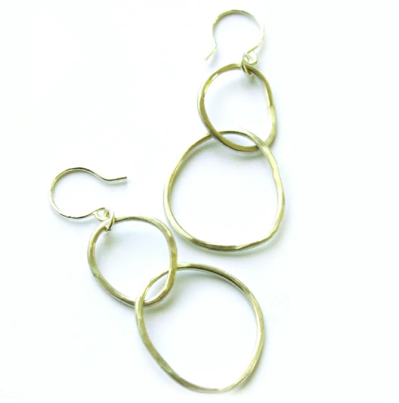 Gold plated earrings for everyday wear -Free Form Kissing Circle earrings