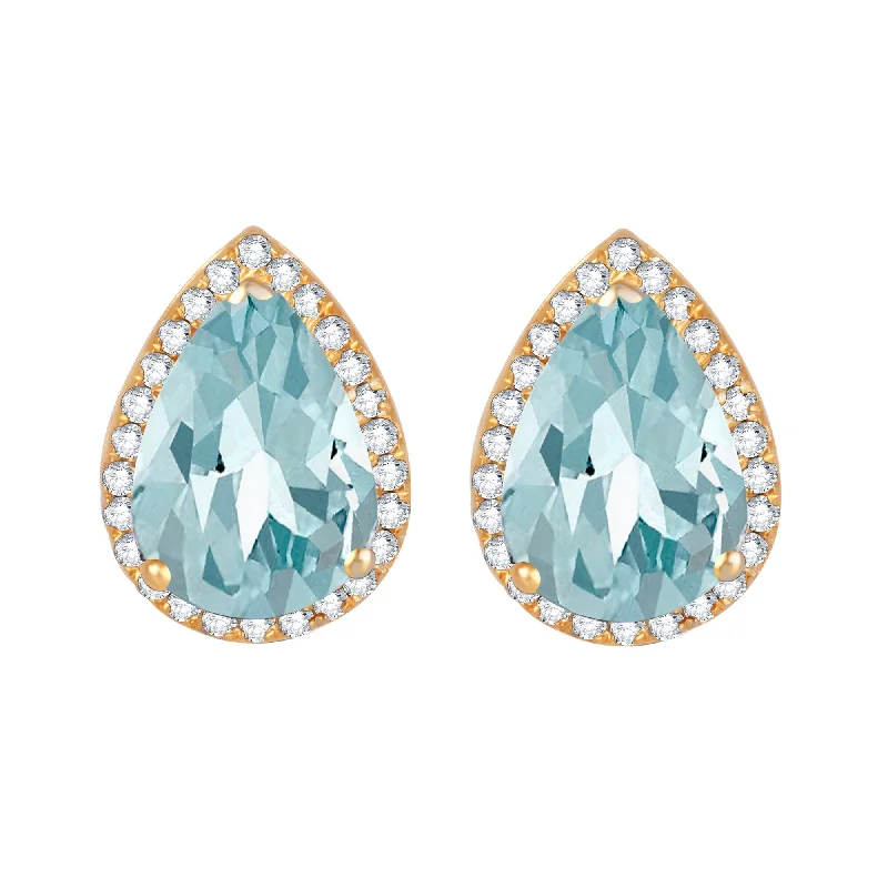 Luxury crystal earrings for women -Gold Over Sterling Silver Aquamarine and White Zircon Stud Earring