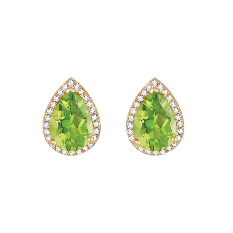 Oval shaped earrings for sophisticated style -Gold Over Sterling Silver Peridot, White Zircon Halo Stud Earring