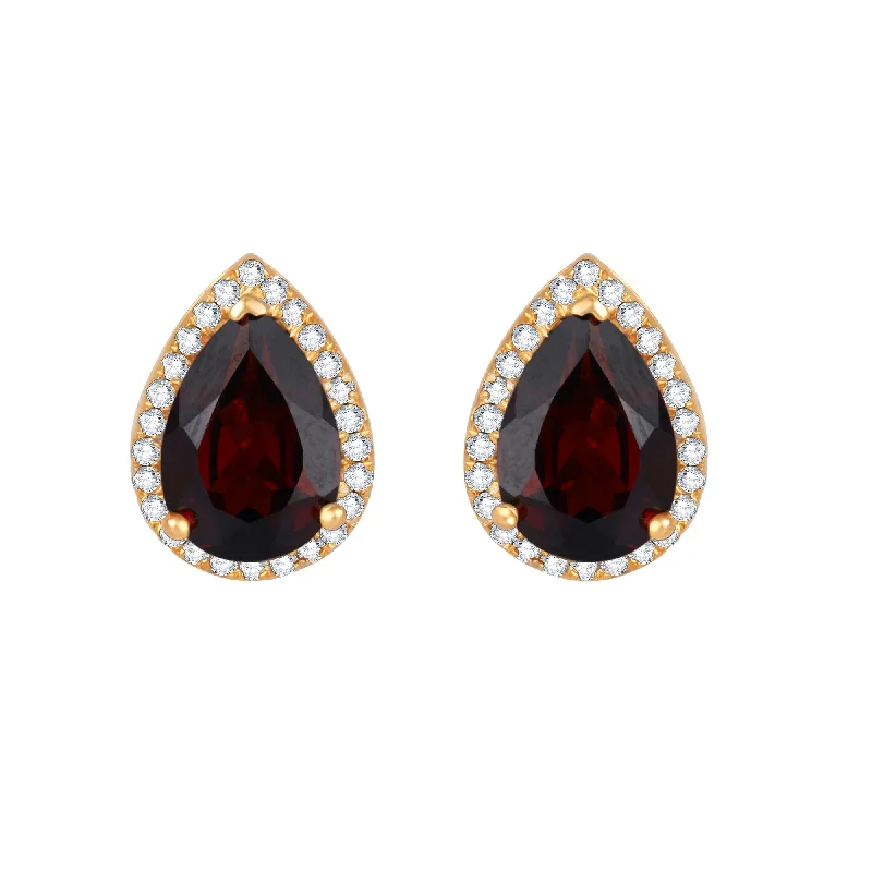 Trendy ear cuffs for fashion lovers -Gold Over Sterling Silver with Garnet, White Zircon Stud Earring