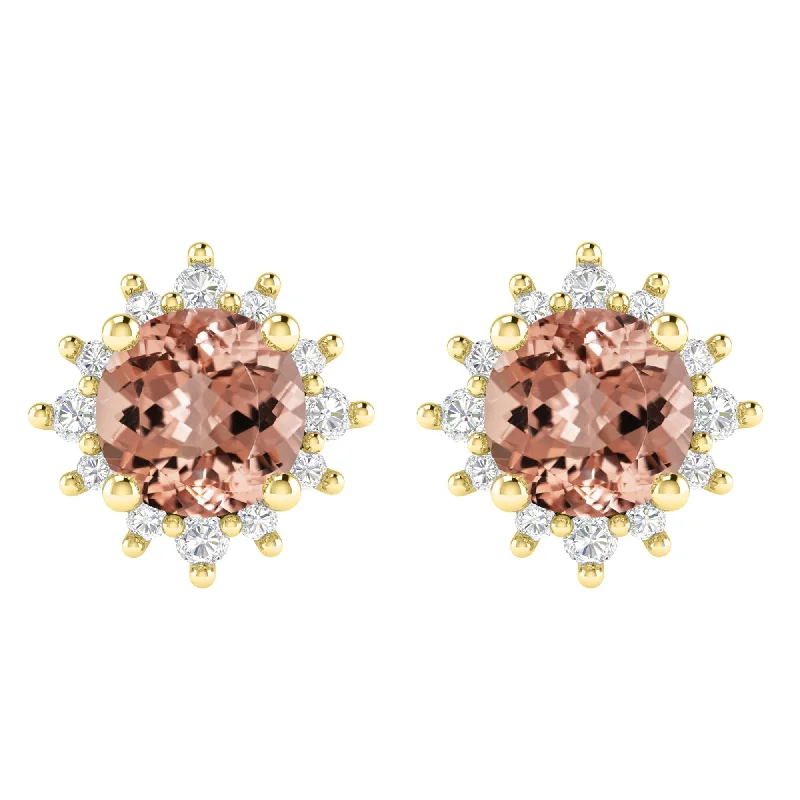 Vintage inspired earrings for women -Gold Over Sterling Silver with Morganite and White Topaz Stud Earring