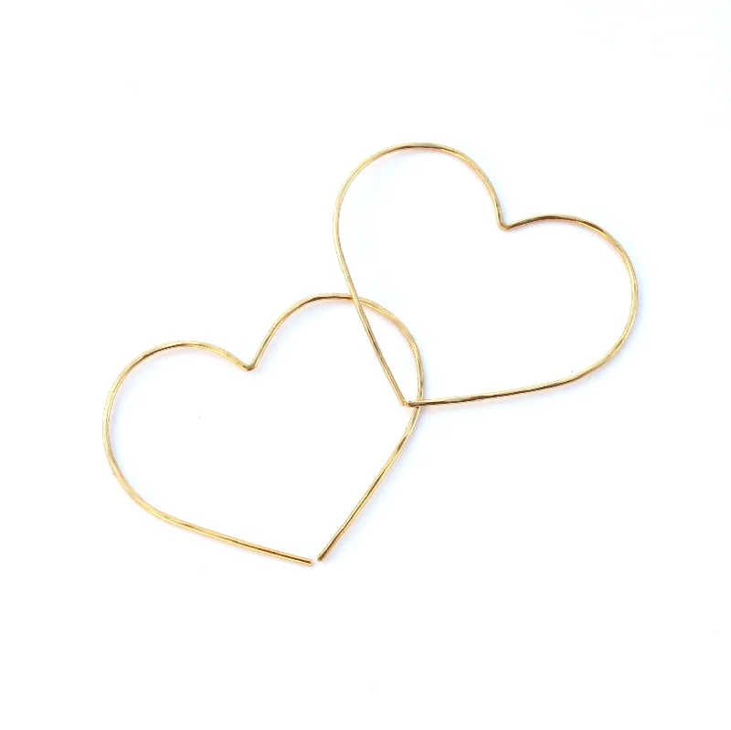 Vintage inspired earrings for women -Heart threader hoops