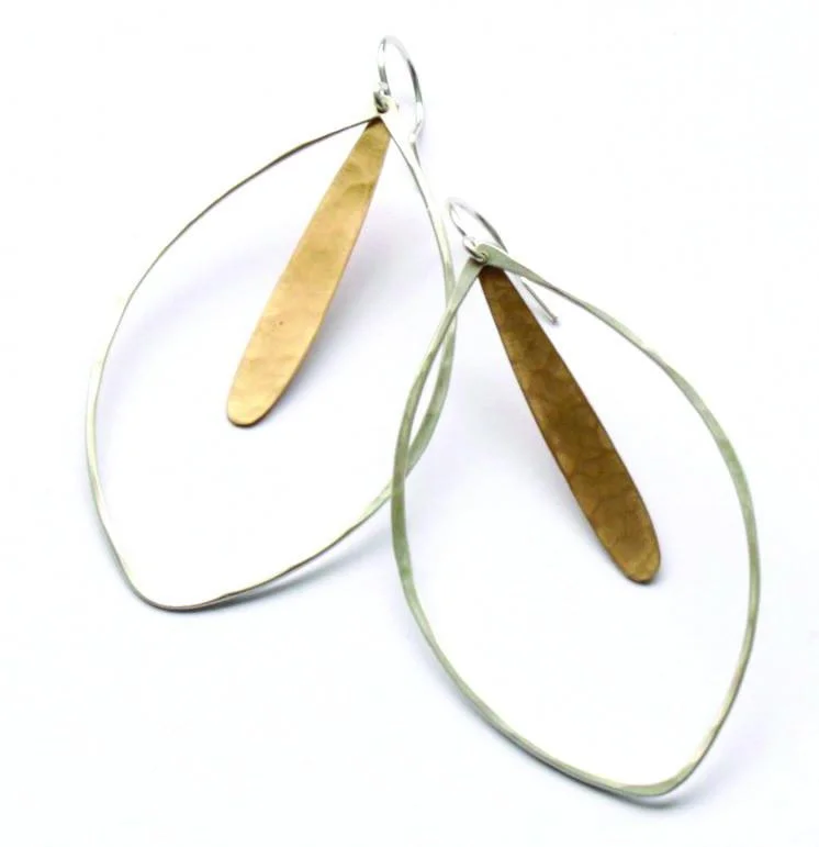 Geometric silver earrings for edgy style -Honey Feather earrings