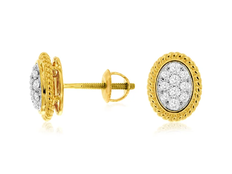 Long silver earrings for evening glamour -14K Yellow Gold Oval Diamond Cluster Studs