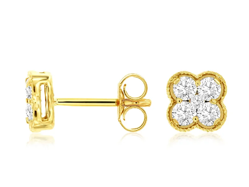 Bold statement earrings for confidence -14KT .50CTW(FAN)DIAMOND FLOWER STUDS