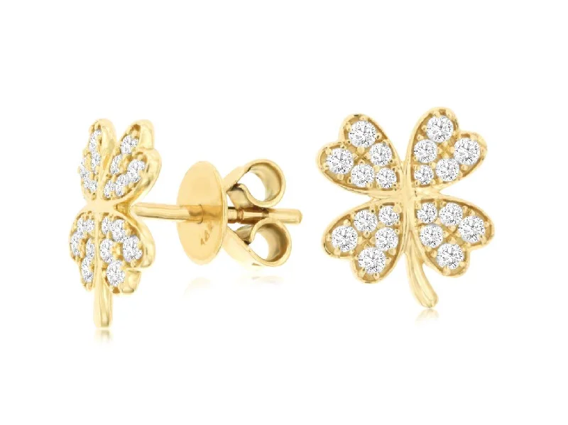 Oversized earrings for bold fashion statements -14K Yellow Gold Diamond Flower Stud Earrings