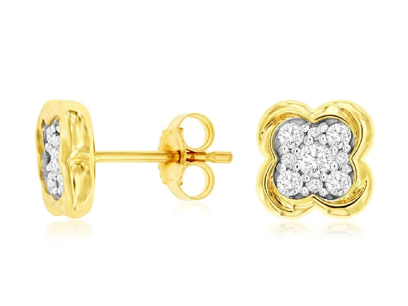 Butterfly earrings for a cute look -14KT .37CTW(FAN)DIAMOND FLOWER DESIGN STUDS