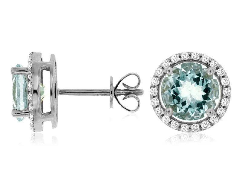 Rose gold earrings for elegant looks -14KT WG .23CTW(R)AQUA/PAVE DIAMOND STUDS(R2.30CTW)