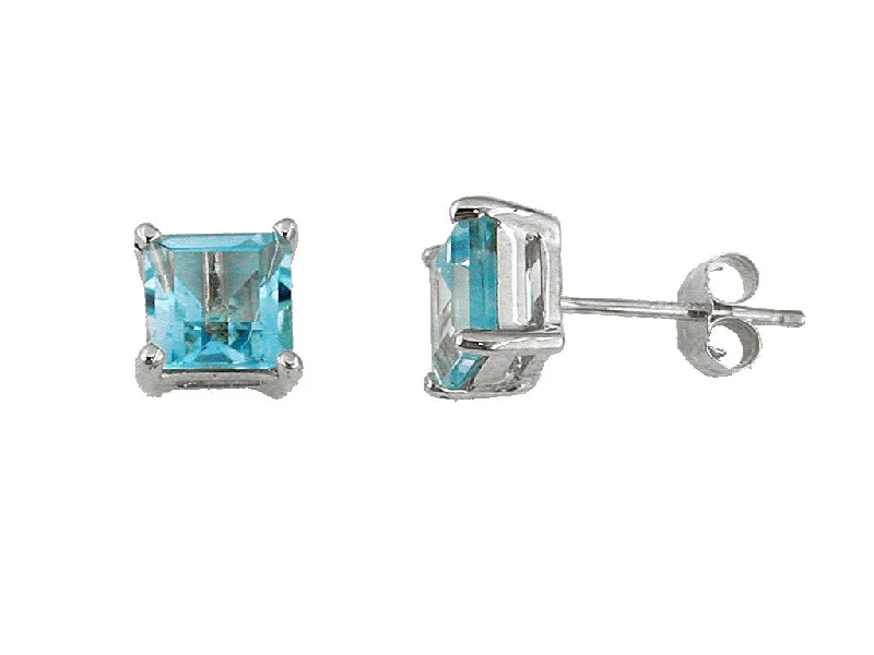 Cute heart-shaped earrings for women -14K White Gold Blue Topaz Stud Earrings